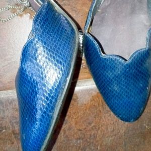 1980's heels pump vintage blue navy women's shoes 3 inch sz 7.5